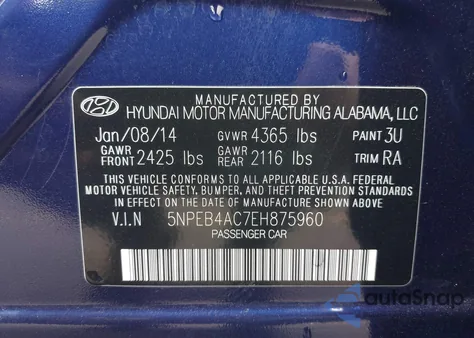 2014 Hyundai Sonata Gls from USA, damaged, VIN 5NPEB4AC7EH875960
